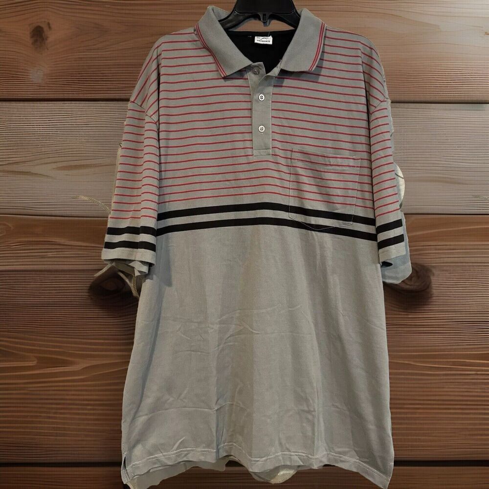Gioberti Men Polo Shirt 3XL Gray Red Striped Short Sleeve Pocket Casual Big Tall